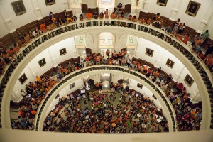 Protesters at the Texas state capitol rotunda
